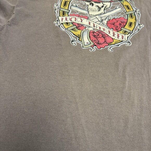 Vintage Lucky 13 T Shirt Mens Large Y2K Brown Short Sleeve Graphic Print - Picture 13 of 16